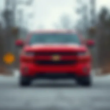 Front View of the 2017 Chevy Silverado 1500 Red Sleek front view of the 2017 Chevy Silverado 1500 in red