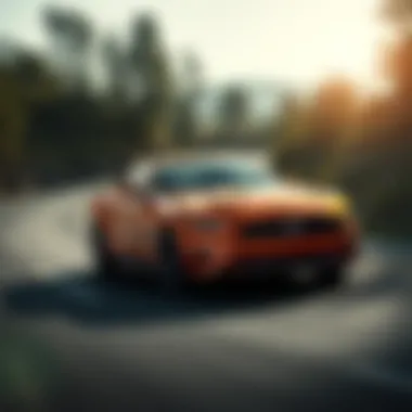 Dynamic Driving Performance of the Mustang GT Dynamic driving performance of the Mustang GT captured on a winding road, illustrating its handling capabilities