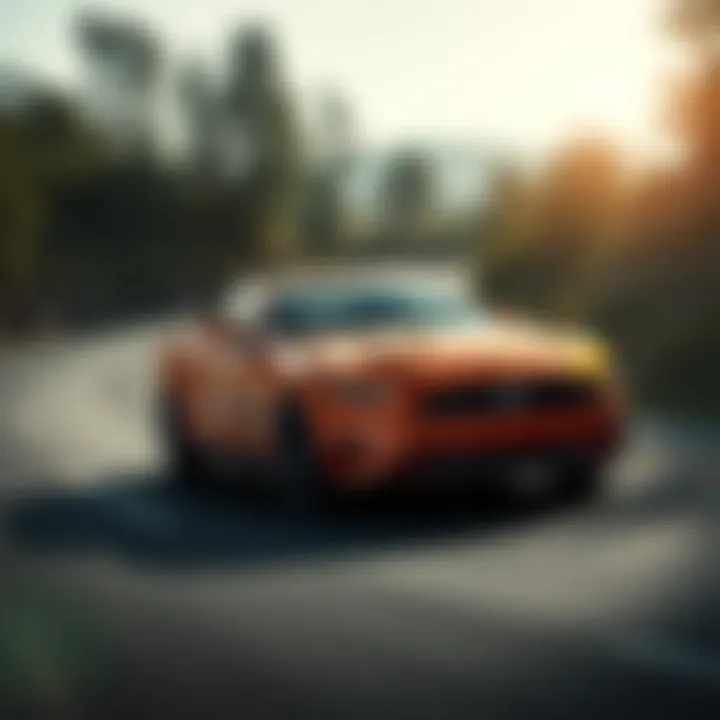 Dynamic Driving Performance of the Mustang GT Dynamic driving performance of the Mustang GT captured on a winding road, illustrating its handling capabilities