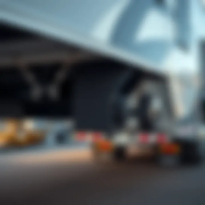 Detailed view of the towing mechanism of a fifth wheel trailer attached to a truck