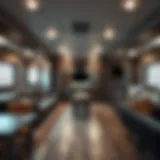 Elegant interior layout of a fifth wheel trailer showcasing spacious living areas