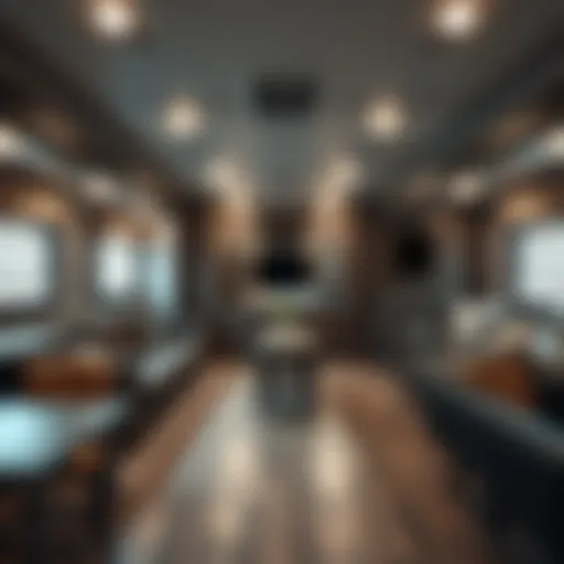 Elegant interior layout of a fifth wheel trailer showcasing spacious living areas