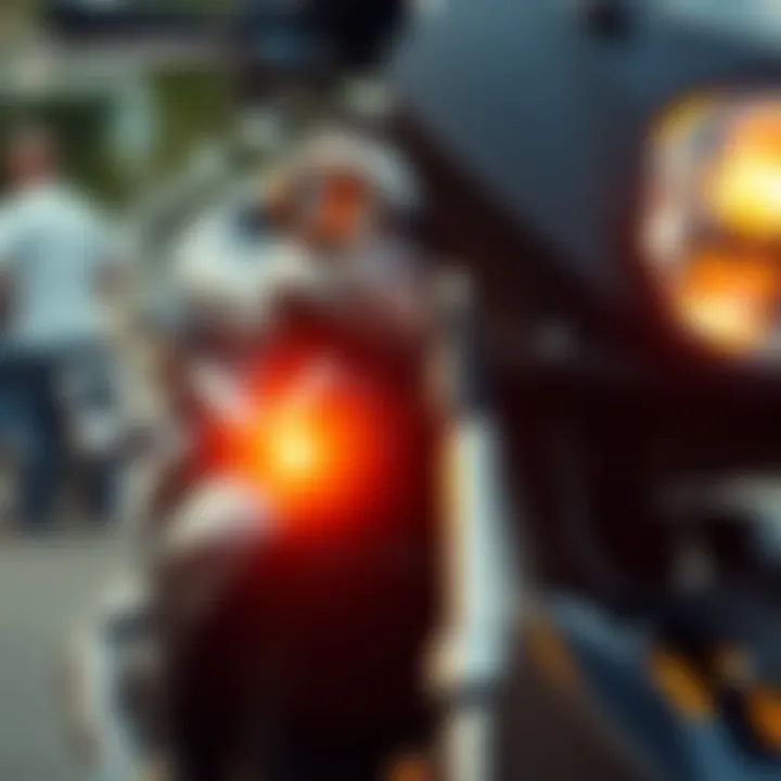 Close-up of motorcycle condition assessment