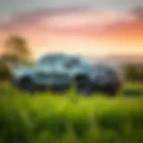 A sleek and modern pickup truck parked in a scenic landscape