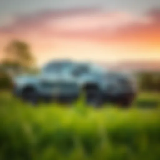 A sleek and modern pickup truck parked in a scenic landscape