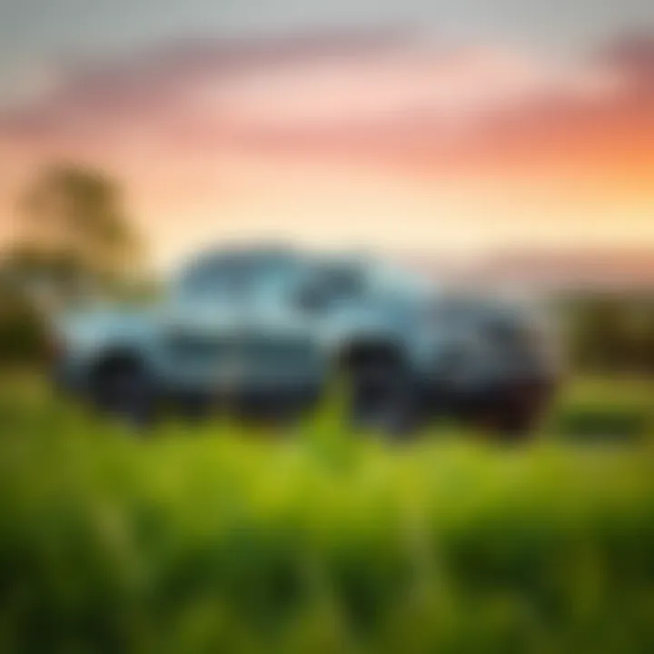 A sleek and modern pickup truck parked in a scenic landscape