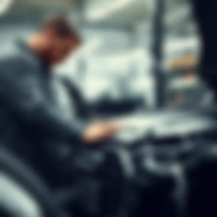 A mechanic inspecting an Audi engine in a workshop