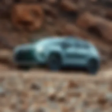 Sleek Small SUV in Action A sleek small SUV showcasing towing capability on rugged terrain