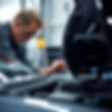Mechanic inspecting the engine of a high-mileage car