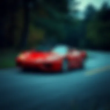 Dynamic action shot of the Ferrari 360 Spider on the road, emphasizing its performance capabilities.