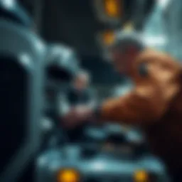 A close-up of a truck's engine during an inspection