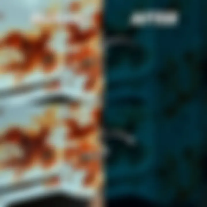 Before and after comparison of rust removal