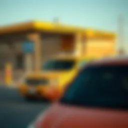 A shuttle taxi parked at the El Paso border crossing