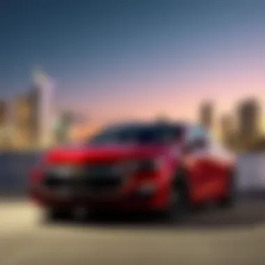 Chevrolet Malibu Against Iconic Miami Skyline Miami skyline with Chevrolet Malibu in foreground