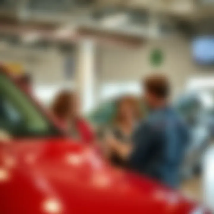 Happy customers engaging with dealership staff, illustrating exceptional customer service at Heritage Chrysler Jeep Dodge.