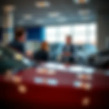 Customer service representatives engaging with clients in the Labadie Ford showroom.