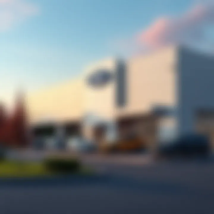 Exterior view of Labadie Ford dealership showcasing the modern architecture and branding.