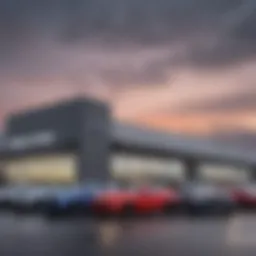Exterior view of Mace Ford dealership showcasing the modern architecture and vehicle display