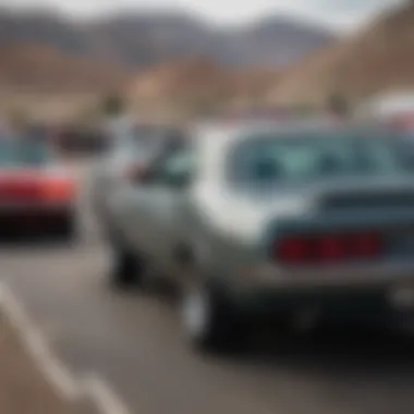 Gathering of Dodge Challenger enthusiasts at a local car meet