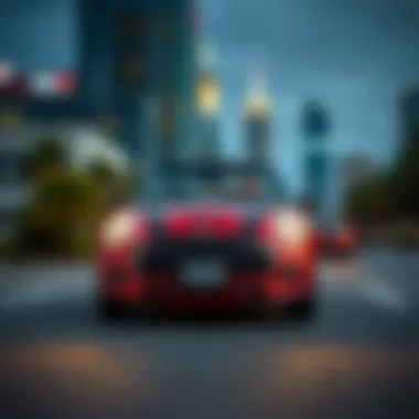 Mini Cooper Convertible cruising through Houston's dynamic landscape