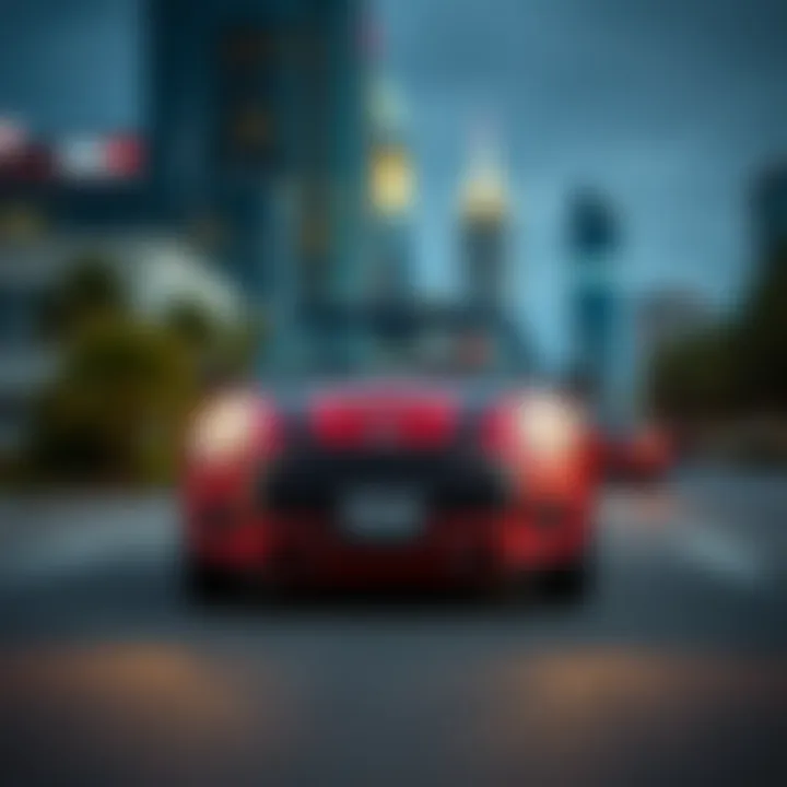 Mini Cooper Convertible cruising through Houston's dynamic landscape