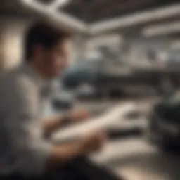 A professional reviewing car documents with a satisfied seller