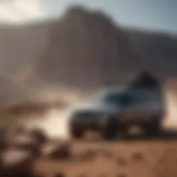 The Land Rover of Arrowhead on rugged terrain