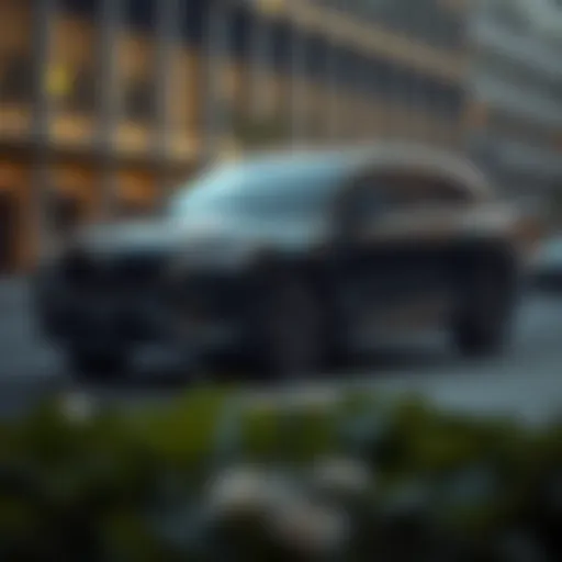 Sleek Urban Design of a Large CUV A large CUV parked in an urban environment showcasing its sleek design.