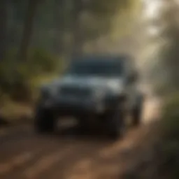 A dynamic Jeep model showcasing its rugged features on a scenic trail