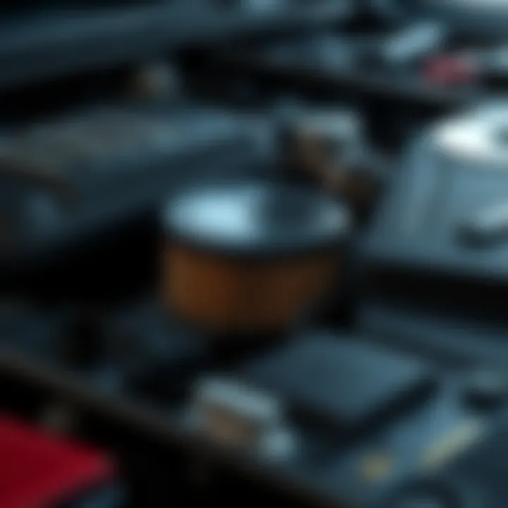 Close-up of oil filter in a car engine