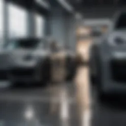 Porsche showroom showcasing luxury vehicles