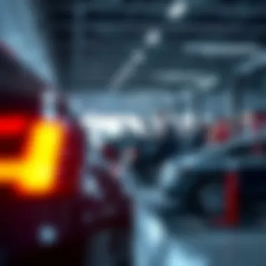 Audi Maintenance Services Service area with technicians working on Audi vehicles