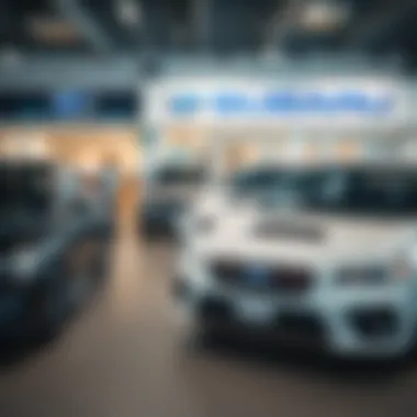 Showroom of Subaru dealership showcasing various models