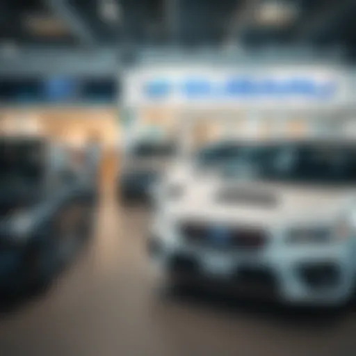 Showroom of Subaru dealership showcasing various models
