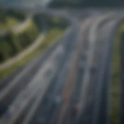 Aerial view of the autobahn showcasing multiple lanes and vehicles