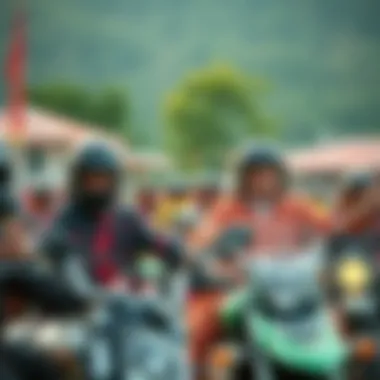 A gathering of bikers engaging in a traditional blessing ceremony