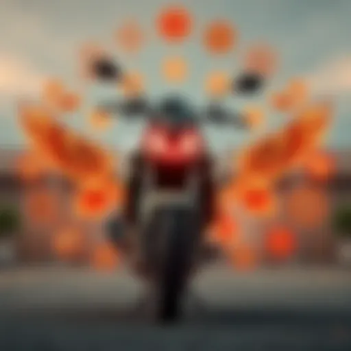 A dynamic motorcycle surrounded by traditional healing symbols