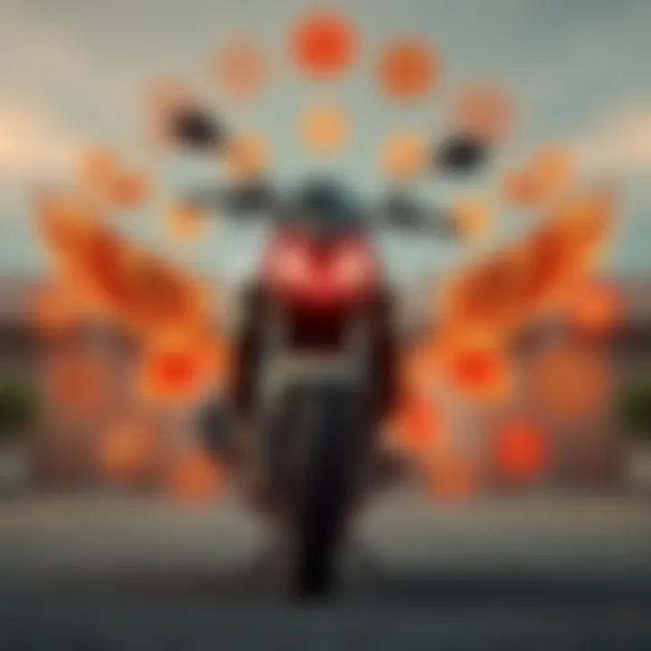 A dynamic motorcycle surrounded by traditional healing symbols