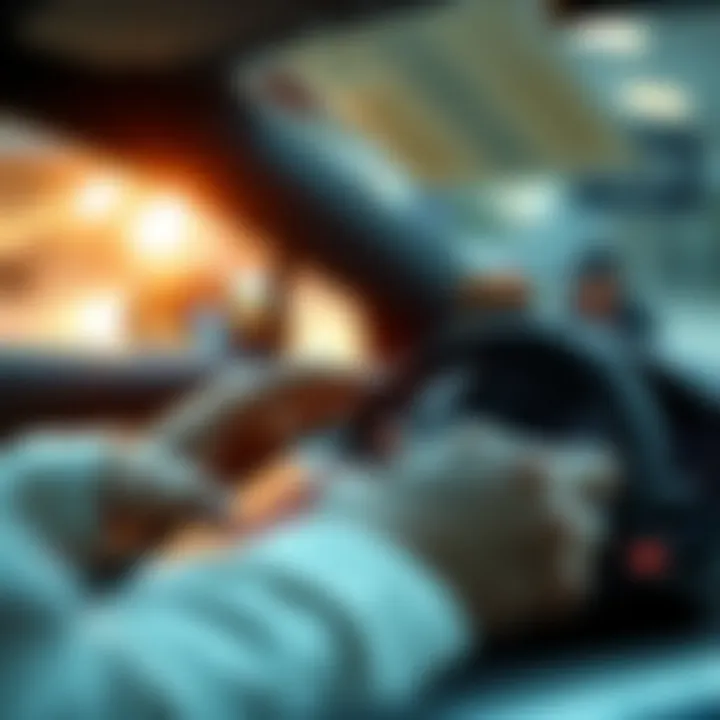 A person navigating a car loan calculator on a tablet