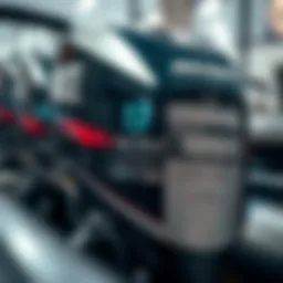 A detailed view of a boat motor with specifications highlighted