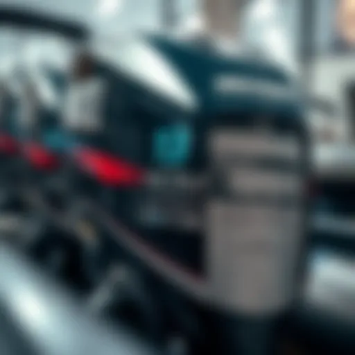 A detailed view of a boat motor with specifications highlighted